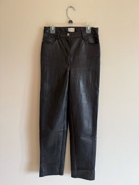 Aritzia Black Faux Leather Straight-Leg Jeans